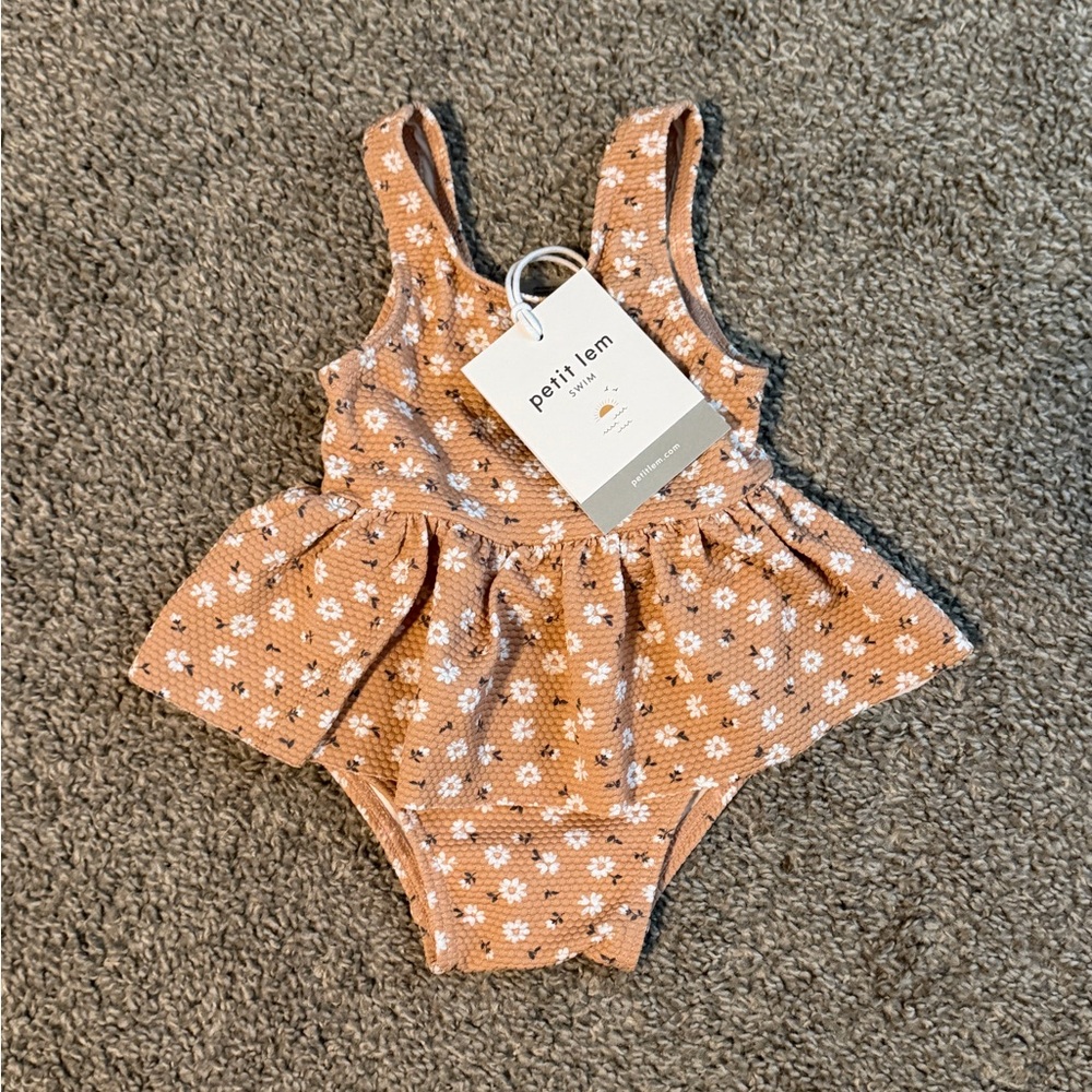 Petit Lem Peach Daisy Ruffle One-Piece